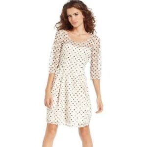 Betsey Johnson White Lace Dress Black Polka Dots 3/4 Sleeve size 6